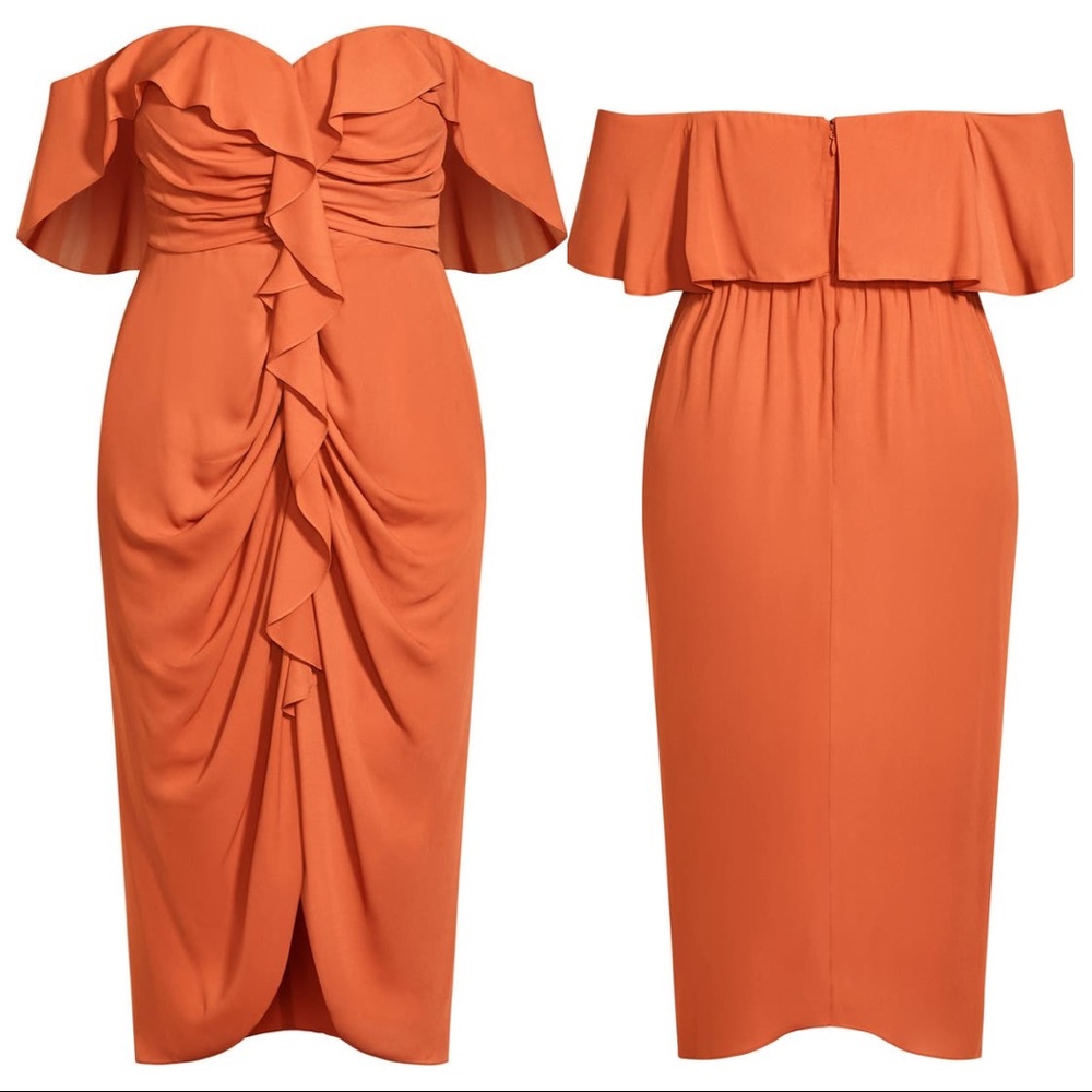 City Chic Va Va Voom Burnt Orange Paprika Dress - Size 16
